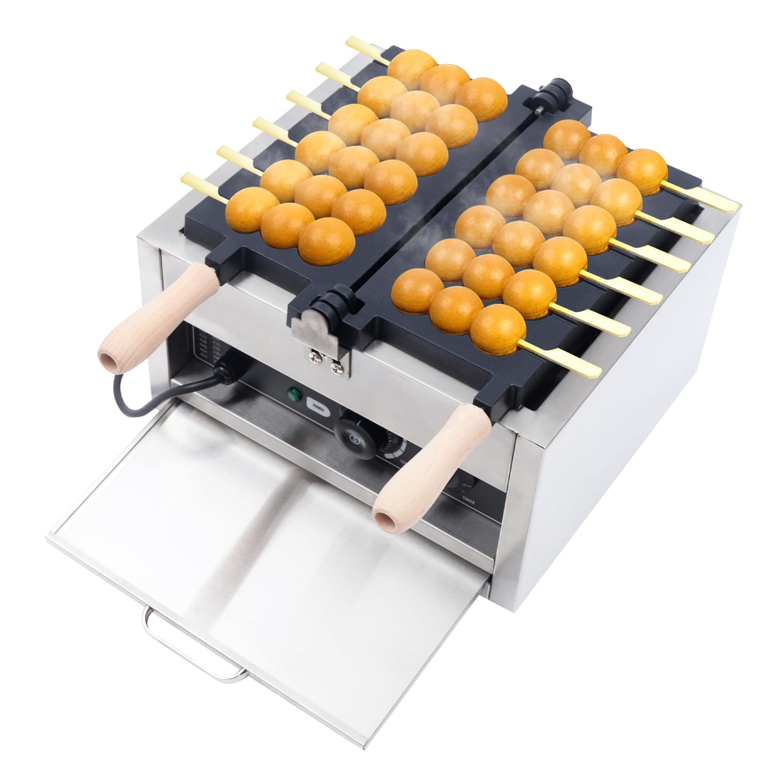 HinLIaDa Commercial Electric Bubble Skewer Waffle Ball Machine, 1400W 6-Grid Nonstick Waffle Balls Maker, New Belgium Waffle Ball Stick Maker for Restaurant Bakeries Snack Bar Home