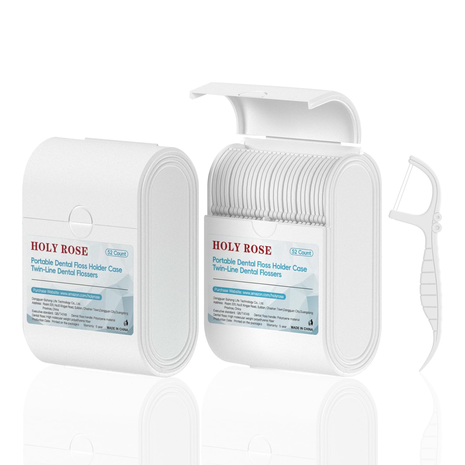 Holy Rose Dental Floss Holder Case 2 Boxs with Twin Line Flosser 104 Count- Mint Flavored Floss Picks, Portable Travel Case White - is Oral Care Tool
