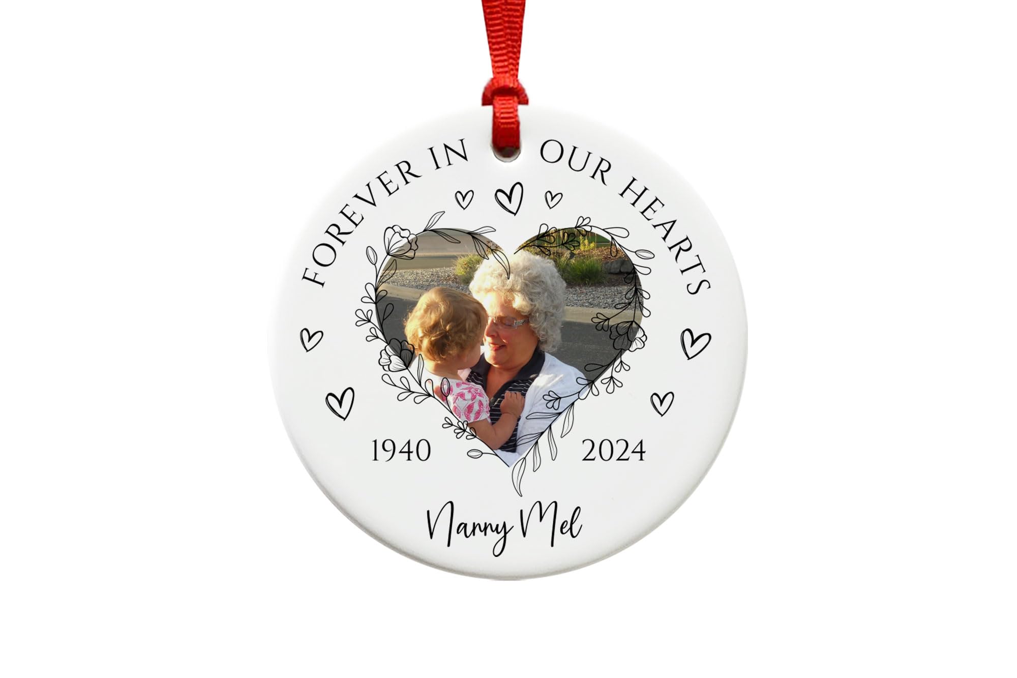 Personalised Memorial Christmas Ornament - Memorial Bauble - Forever in Our Hearts - Christmas Tree Bauble for Memorial - With Photo and Name