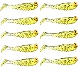 10Pcs Glow in The Dark Fishing Lures, Soft Plastic Swimbaits for Freshwater or Saltwater Use, Walleye Fishing Lures for Night Fishing Bass, Crappie, and Trout (Flash Yellow)
