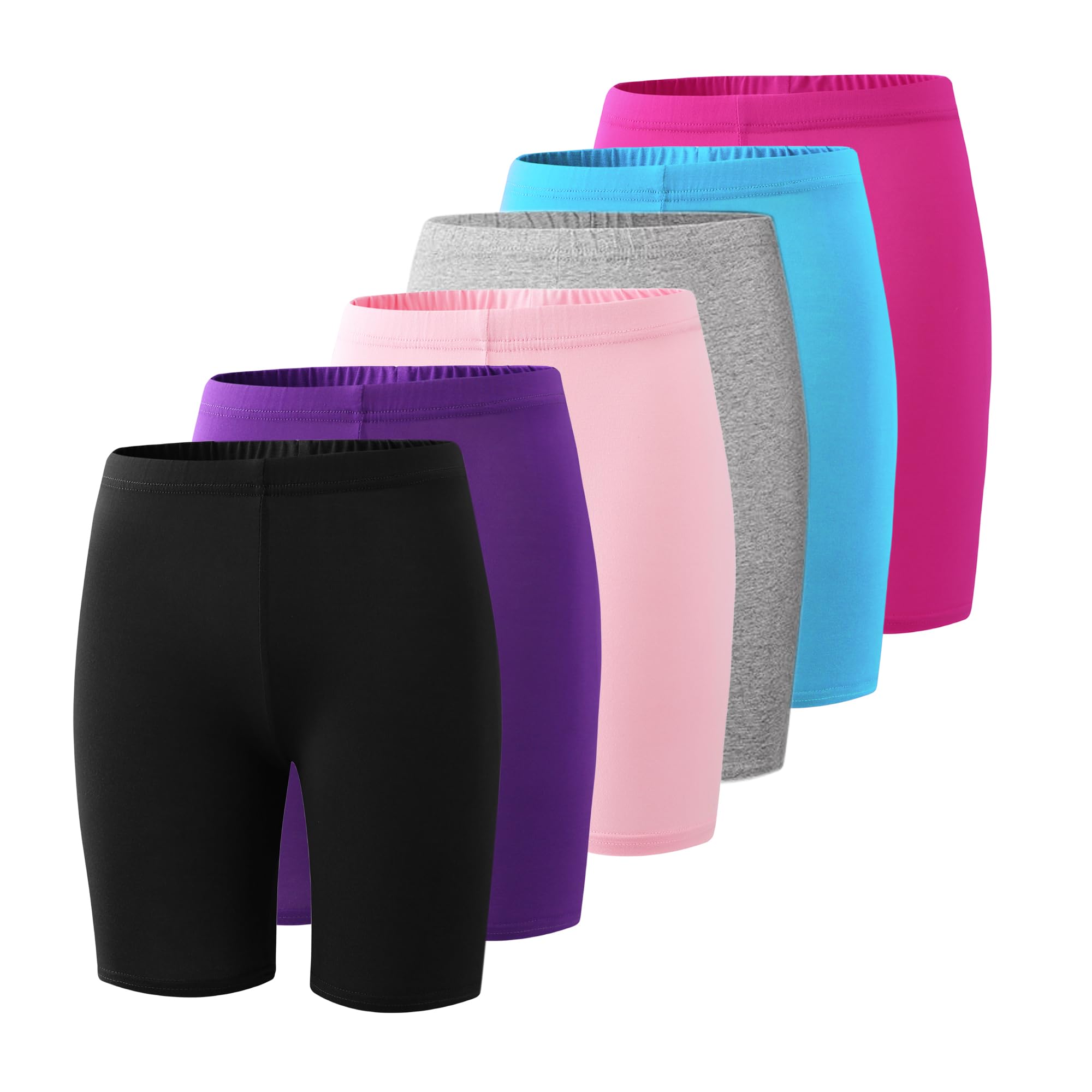 6-Pack Girls' Compression Spandex Shorts for 4-12Years | Athletic Wear for Gym, Dance, Yoga, Volleyball &amp; Bike Riding