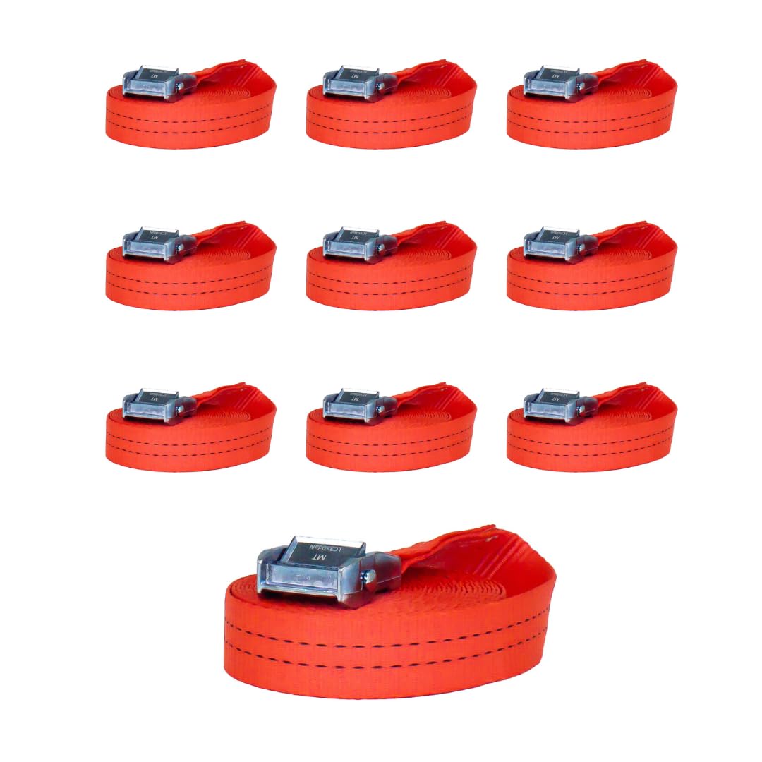 Klemmschlossgurt 35 mm | Länge 6,0m | einteilig | Set | LC 700 daN | Farbe rot | Klemmschlossgurt zur Ladungssicherung | für LKW, Anhänger und Kleintransporter (10)