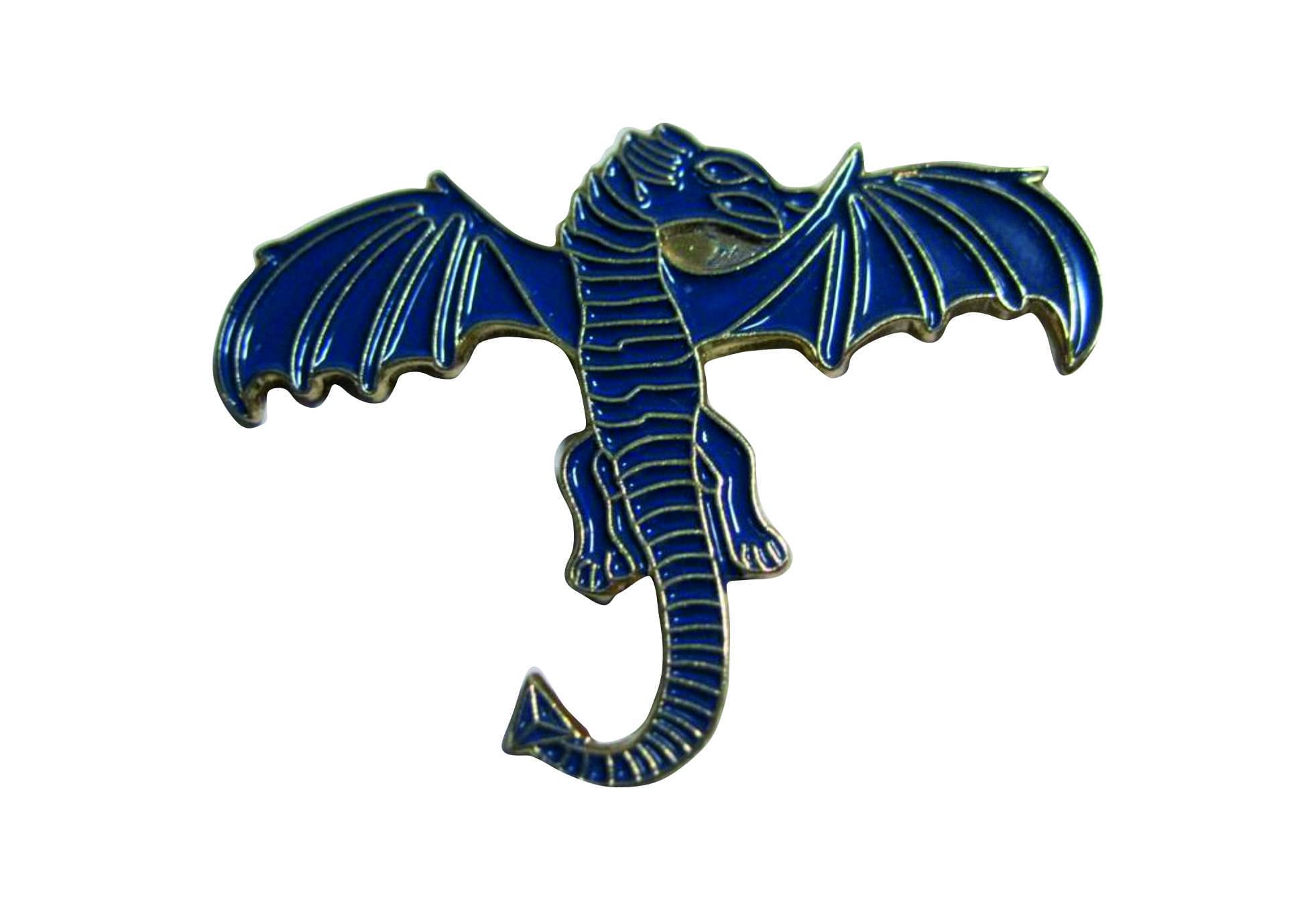 Metal Enamel Pin Badge Brooch Beautiful Large (40mm) Dragon in Blue & Gold