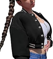 Qfmqkpi Women's Color Block Crop Fleece Baseball Bomber Jacket - Y2K Varsity Streetwear Coat