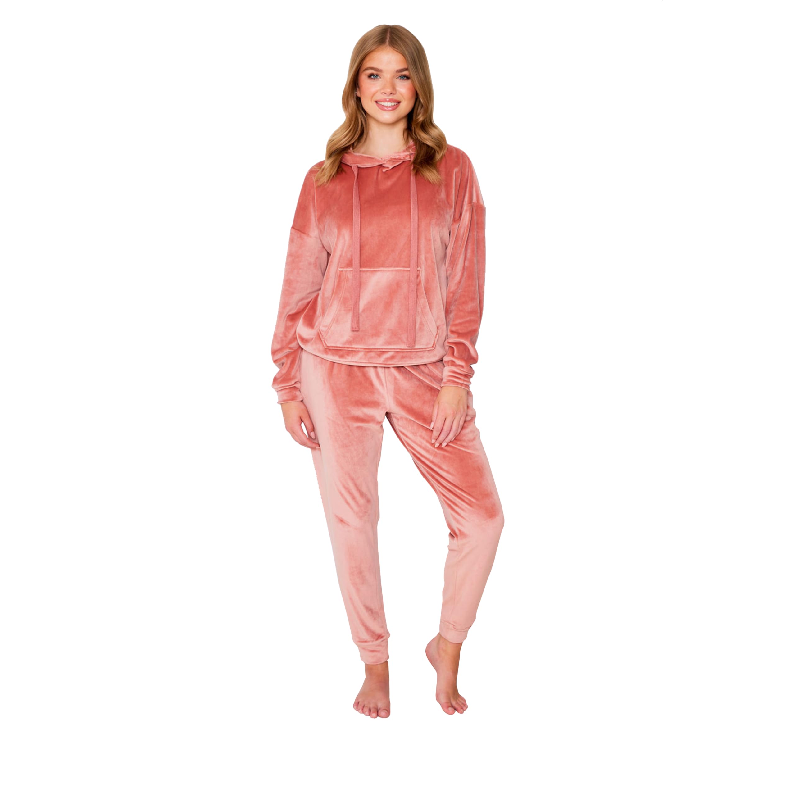 Turtle Women's Pink Hoodie ’S Pink Hooded Fleece Pyjamas Set – Fluffy Velour Loungewear Tracksuit, Soft Warm Hoodie & Joggers, Cosy Winter Nightwear (Xl = Uk 20-22)