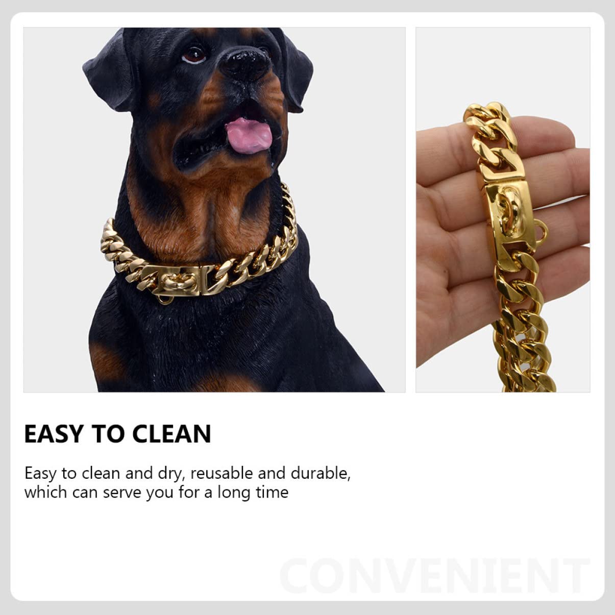 Collier pour Chien Résistant à l'usure en Acier Inoxydable Or | Facile à Mettre Retirer, Protège le Cou, Nettoyage Simple, Usage Pratique