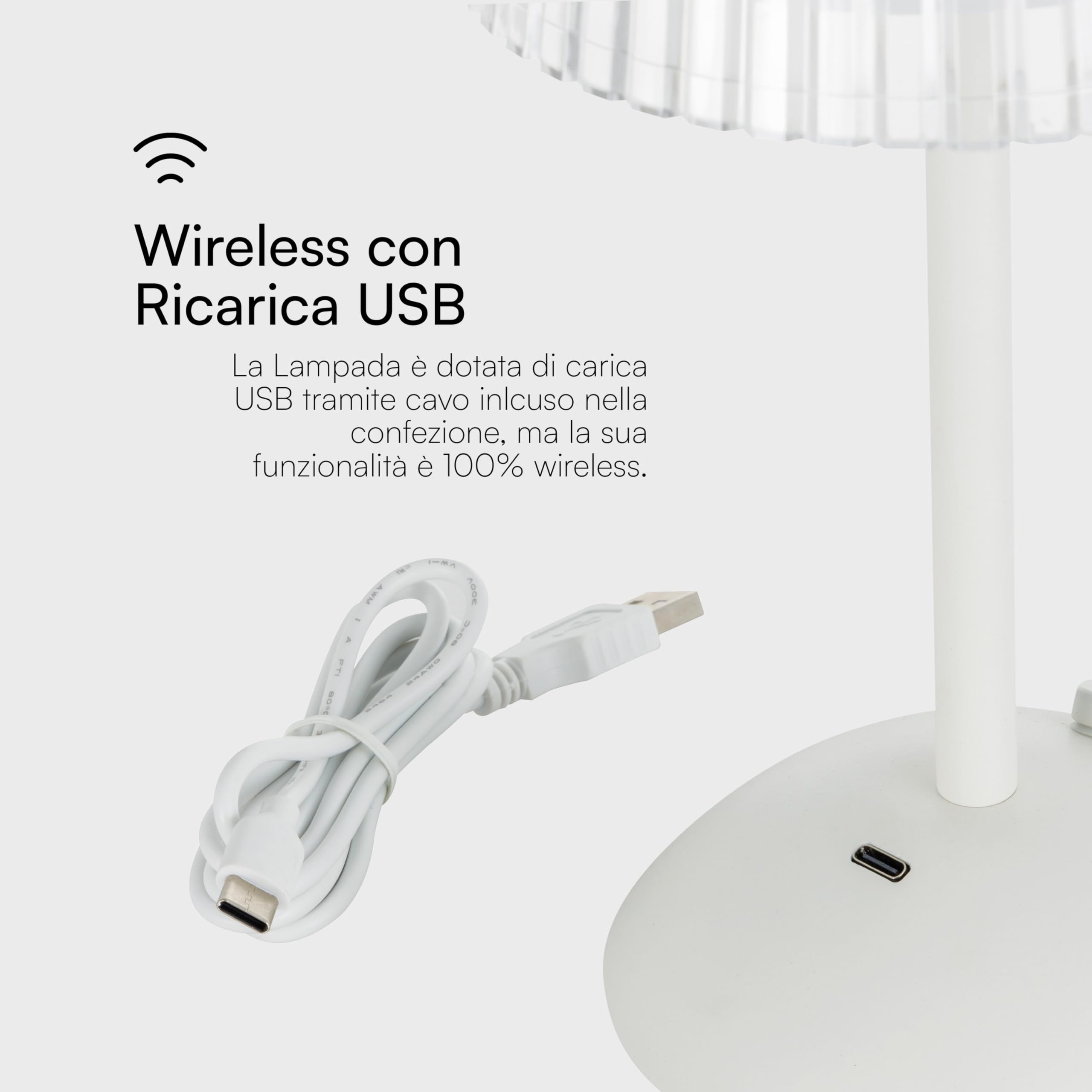 Baroni Home Coppia di Lampade Touch LED Wireless Ricaricabili 3 Modalità di Luce, Lampade in Plexiglass da Comodino per Interno e Esterno, Luci Variabili e Cavo Incluso,12x12x29cm, Bianca 2 Pezzi