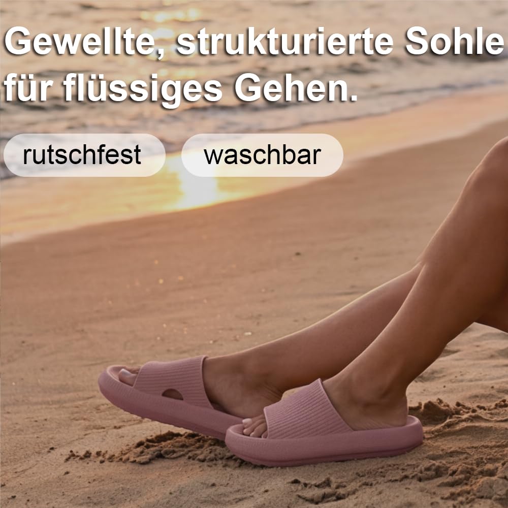 Badeschuhe Damen Herren Original Badeschlappen Sommer Pantoletten Slides Sandalen Elegante Cozy Hausschuhe Schlappen Unisex Weiche Sohle rutschfest Slippers