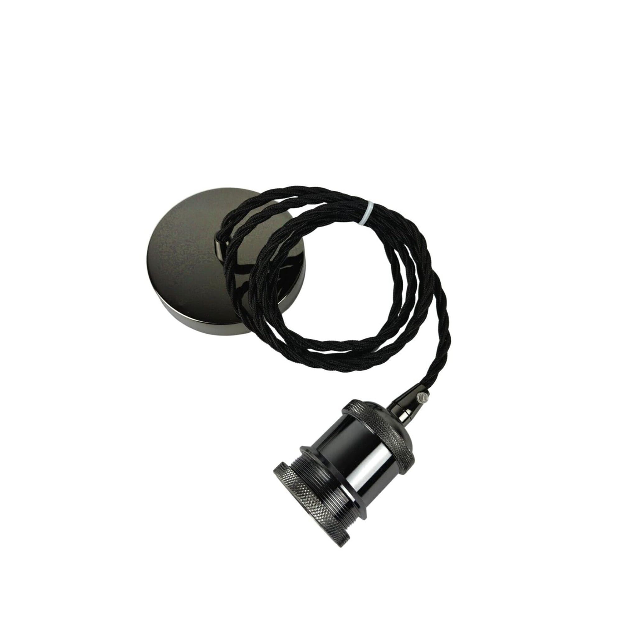 MOSSODOR Ceiling Pendant Light Fitting-Indoor Lighting Fixture-E27 Lamp Holder Ceiling Rose-Braided Flex Cable-Suspended Pendant Light Fitting (Twisted Wire-Pearl Black)
