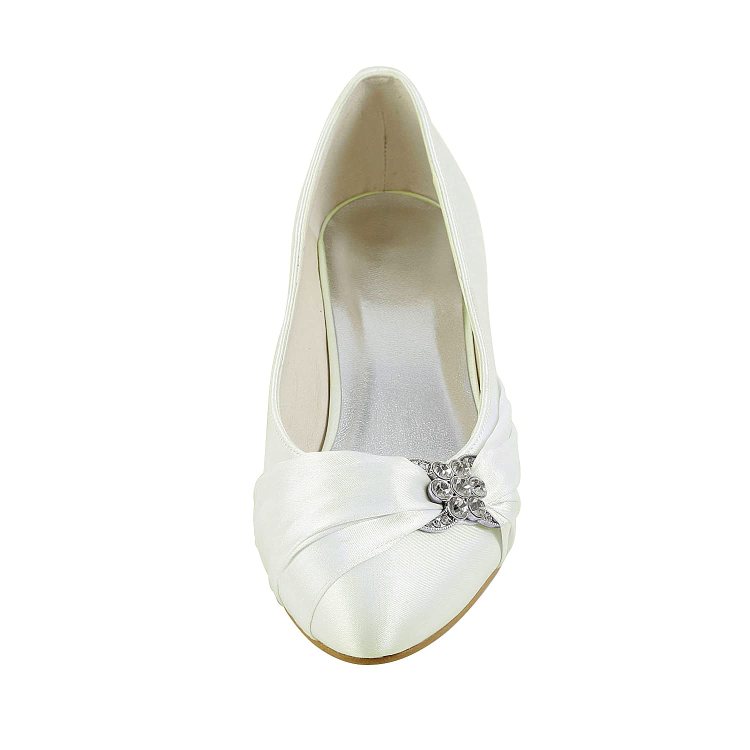 JIAJIA Braut 0112A Satin Niedriger Absatz Geschlossene Zehen Abschlussball Party Tanzen Hochzeit Schuhe Damen Pumps
