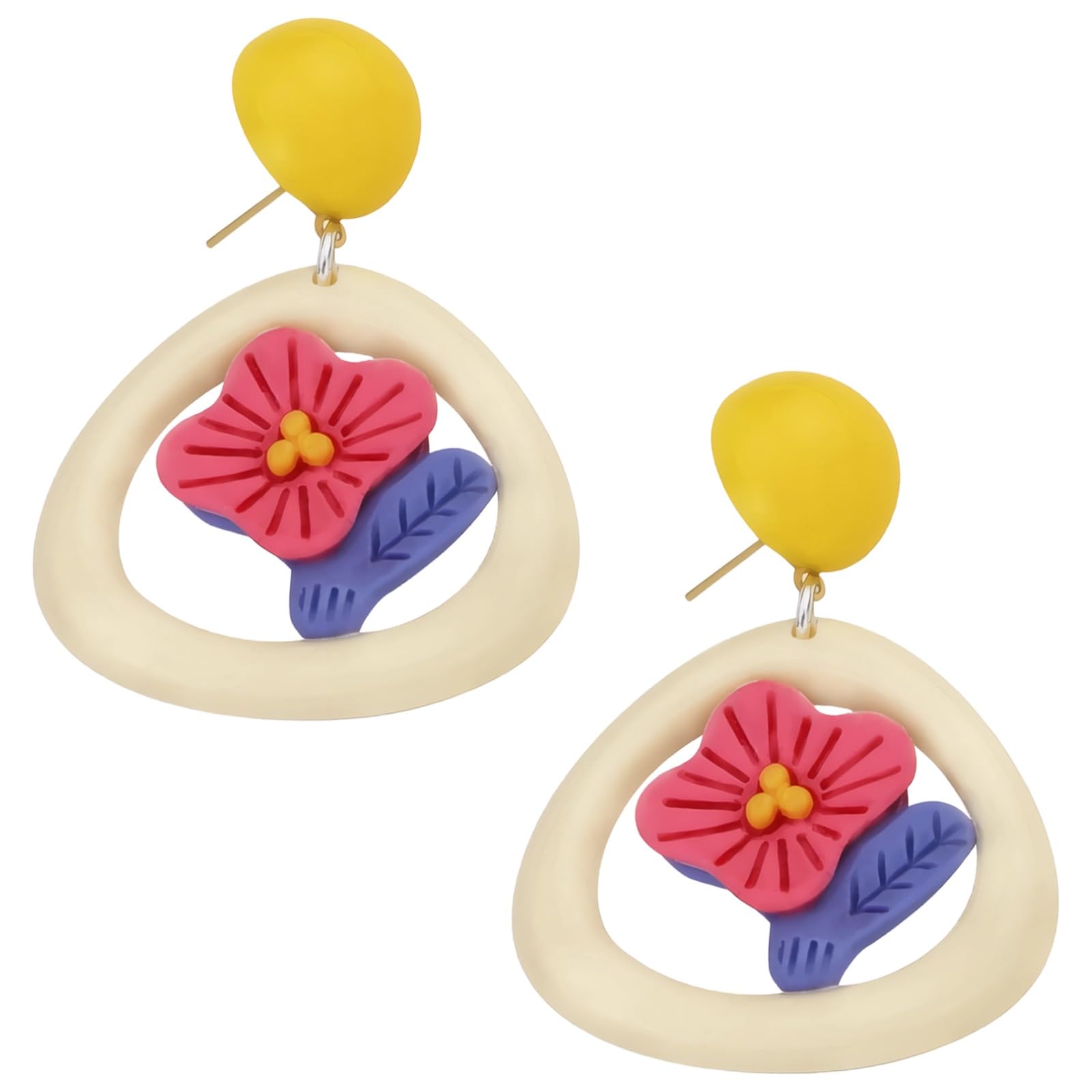 2er Set Blumenohrringe, Harz Ohrringe, Ohrhänger, saisonale bunte Statement Ohrringe im koreanischen Stil, mit handgefertigter Blumenoptik, passend zu vielen Outfits, für Alltag und Festtage