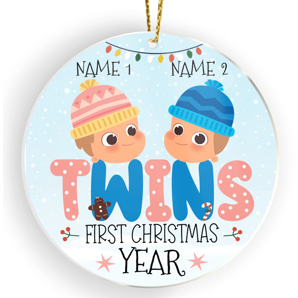 CUBICER Personalized Twins Baby First Christmas Ornament Newborn Customized Name White Acrylic Ornaments Pine Tree Decorations for Kids Girls Boys Parents Birthday Gifts On Xmas