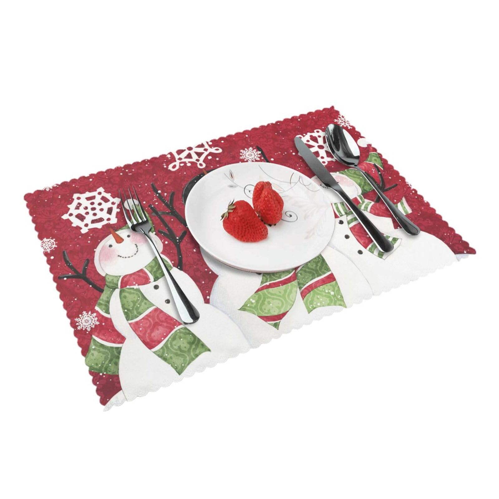 Bnvsadc Merry Christmas Cute Snowman 4 Pcs Heat Resistant Placemat 45X30 Cm, Printed Non-Slip Place Mats For Kitchen Dining Table Indoor Outdoor