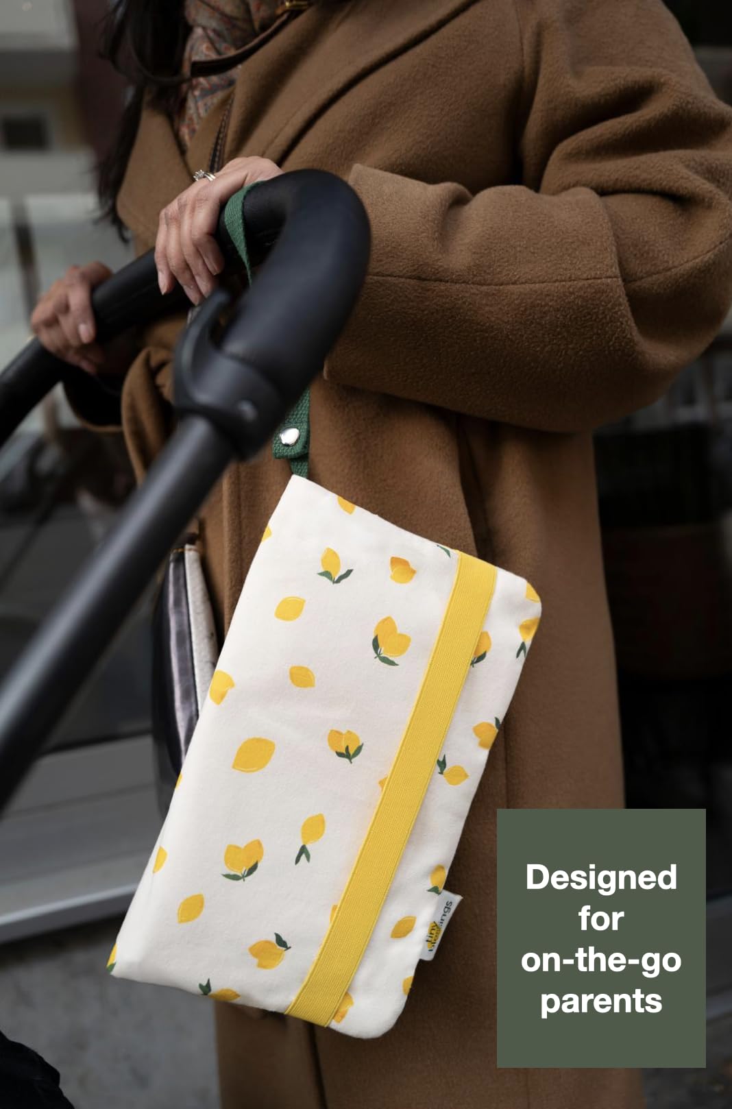 Tiny Blessings Borsa per pannolini – Borsa per pannolini da viaggio, nastro di chiusura extra forte, passante per trasporto/appendere, lavabile e con molto spazio, organizer per bambini, Lemons