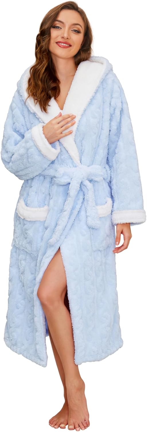 HEARTNICE Plush Long Hooded Robes for Women, Soft Fluffy Womens Fleece Robe Thicker Warm Bathrobes