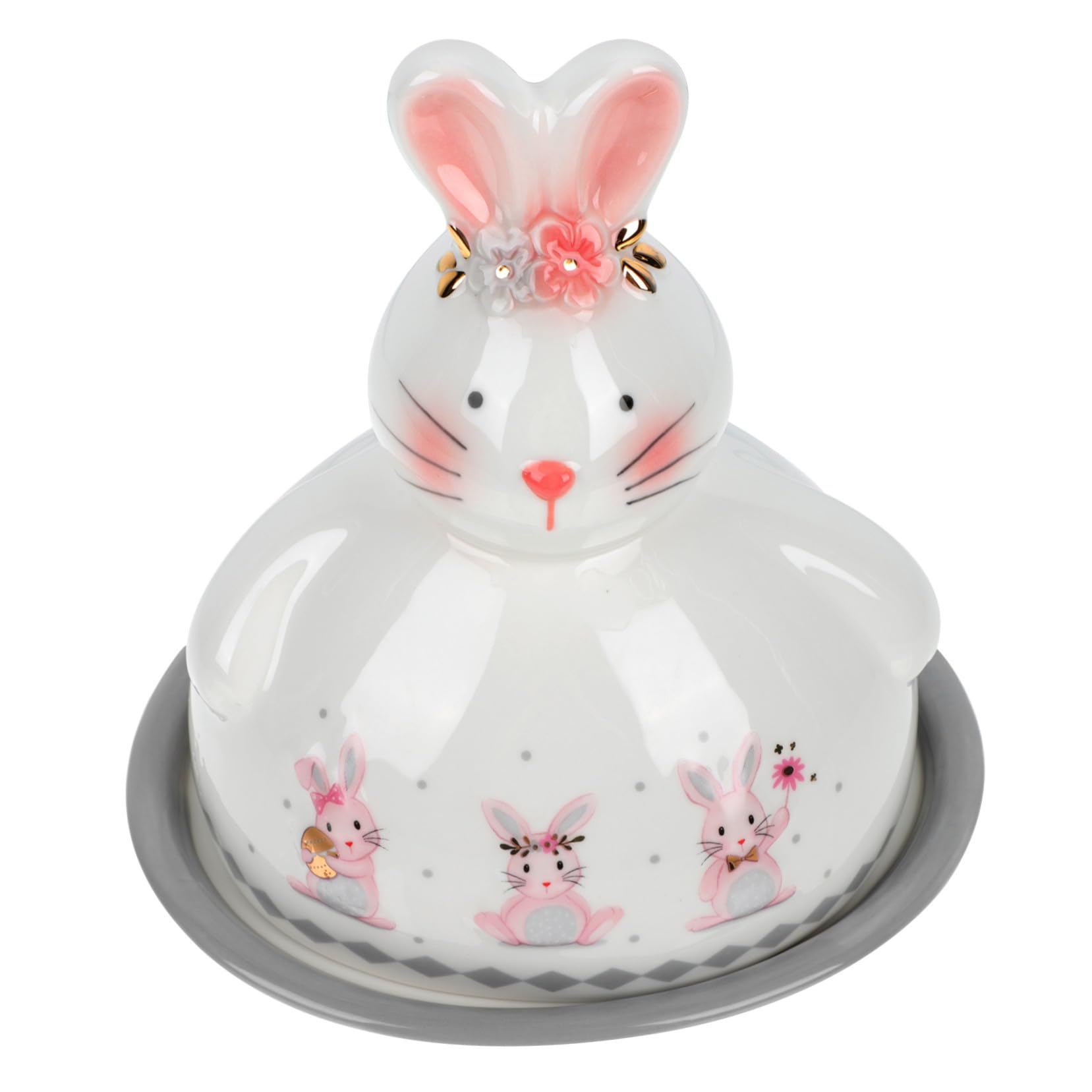 Beurrier en Céramique Lapin Couvercle, Plateau à Beurre Multifonction, Taille Standard, Blanc, Cuisine et Saveurs Maison, Plateau à Dessert et Collations Pratique