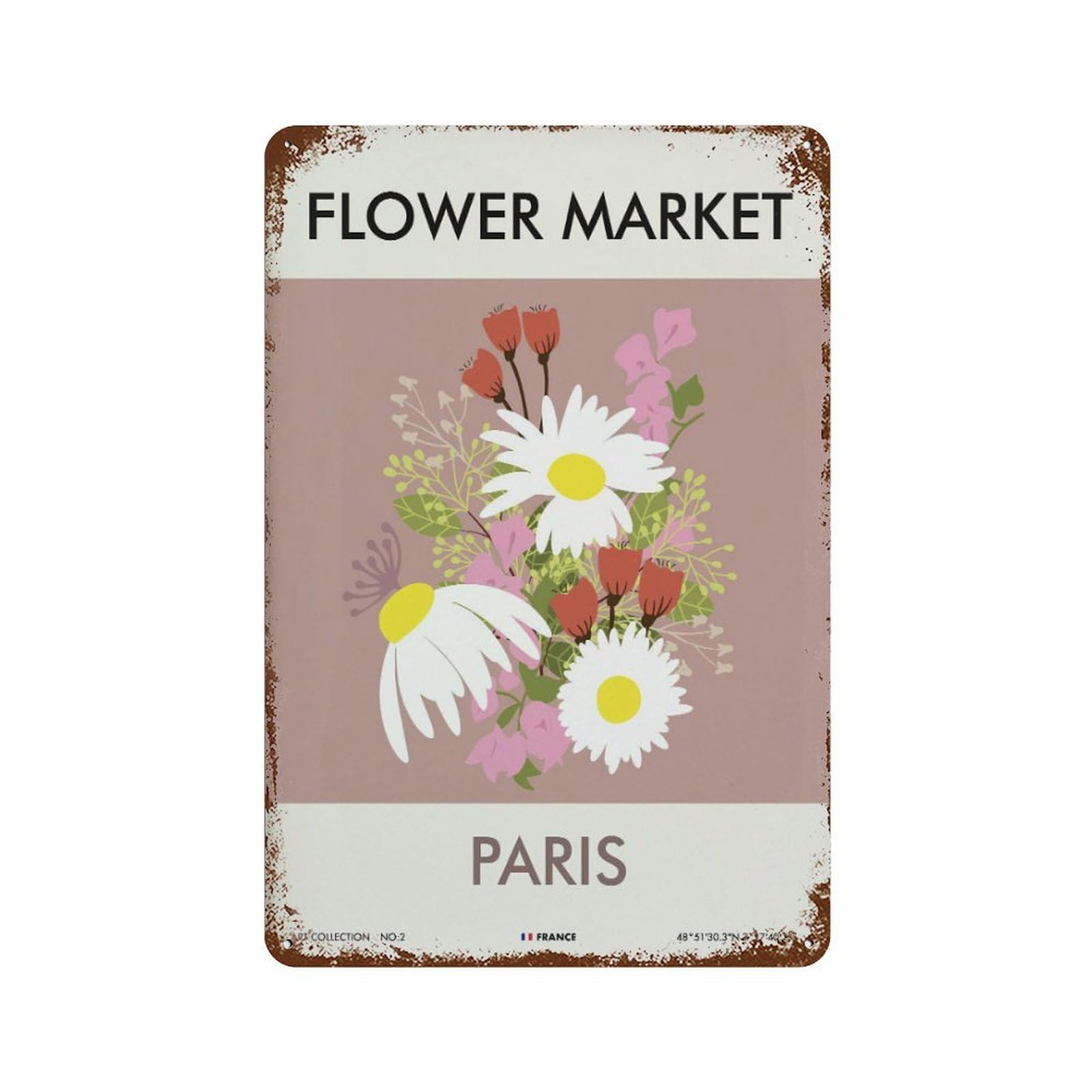 xiaoxiaoshen Paris Flower Market Floral1 Wall Decor Art Metal Tin Poster Modern Home Decor Art Home Bar Shop Decorations Vintage Sign 30x20cm