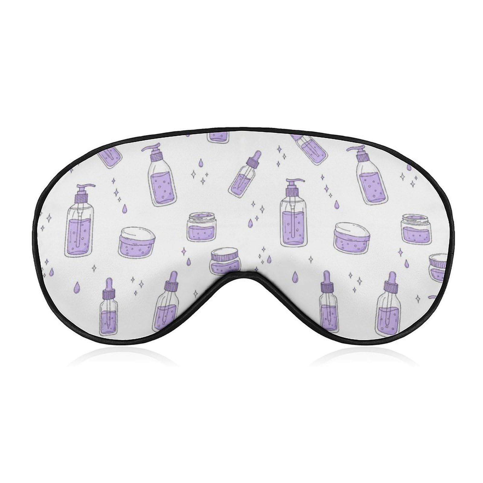 Sleep Mask Blackout Eye Mask for Sleeping Purple Skincare Bottles Night Blindfold for Men Women