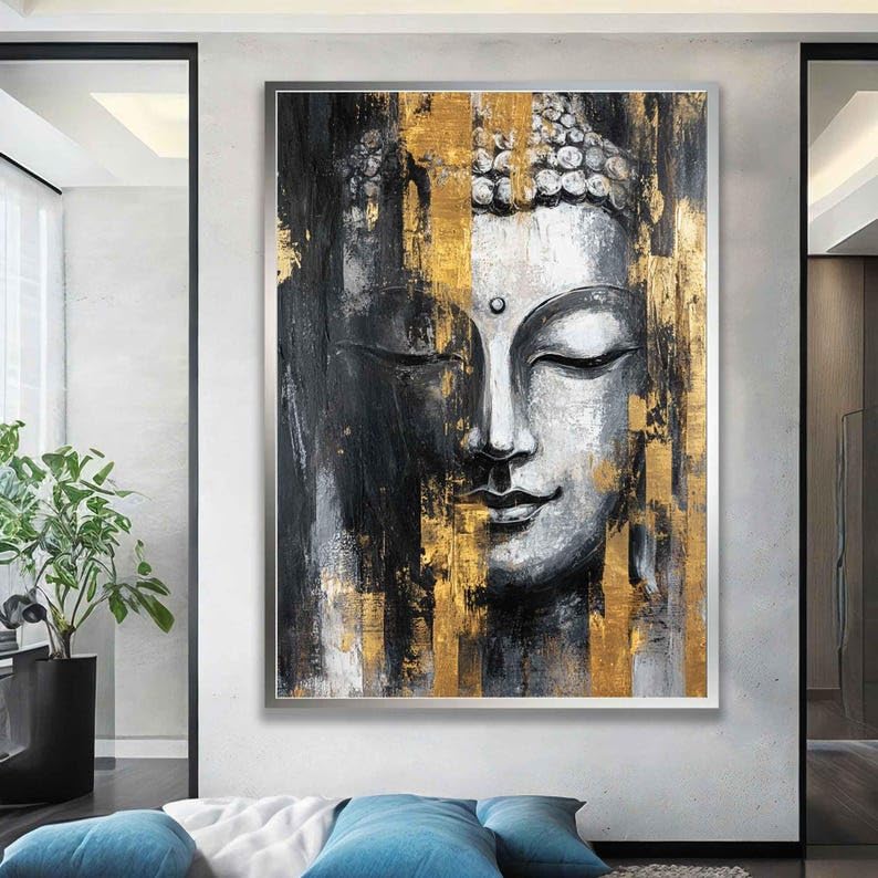 Tableau sur toile Bouddha doré vintage 80x120 cm sans cadre pour salon