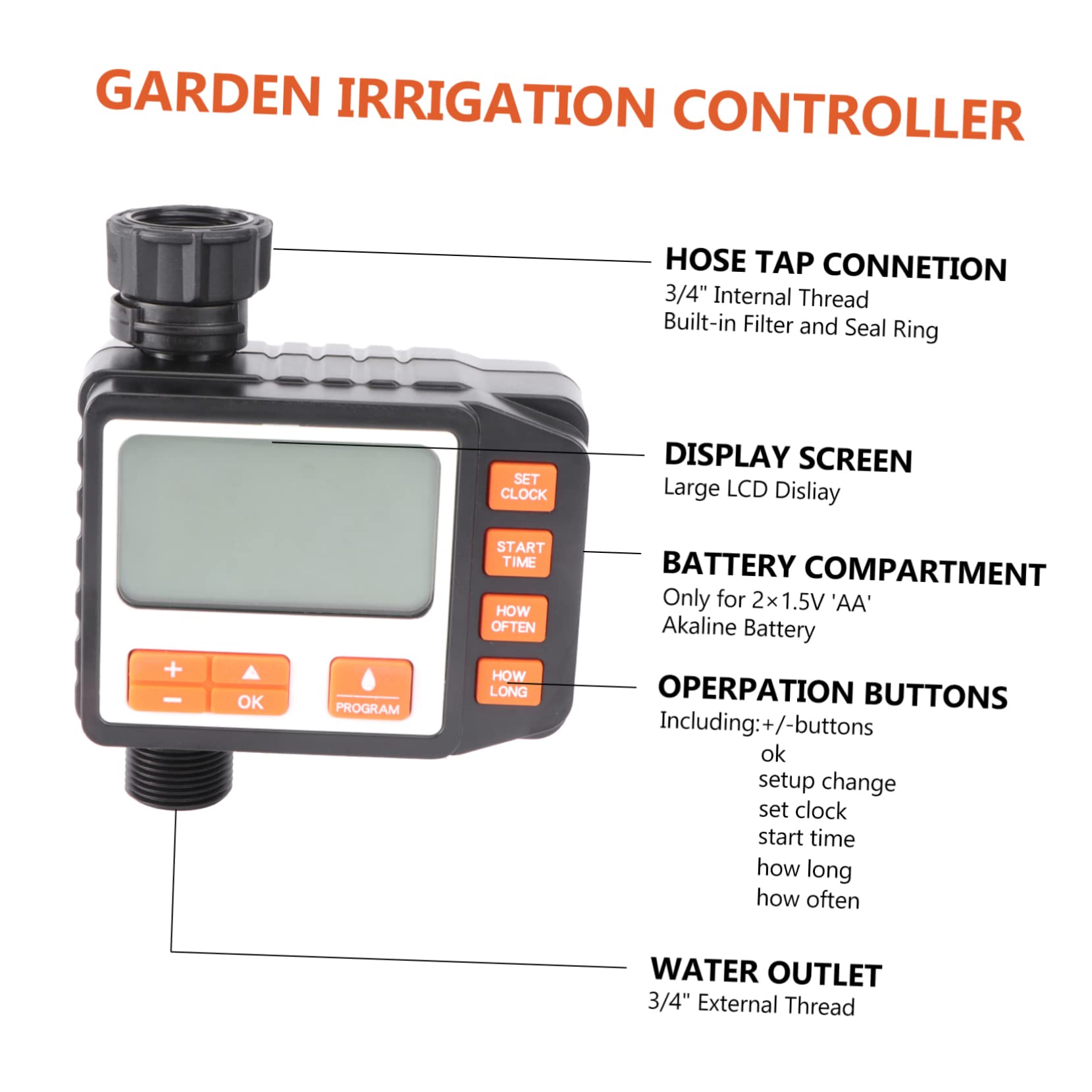 SUPVOX Timer per Irrigazione a Goccia Display Digitale, Programmatore Automatico per Sistemi di Irrigazione, Abs Nero
