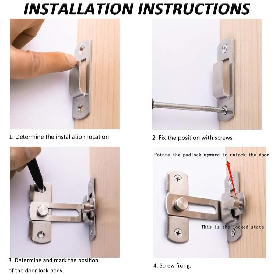 Sayayo 90 Degree Door Lock Slide Gate Latch Tiny Door Bolt, Stainless Steel Brushed Finished, EMS9001K-FBA 2