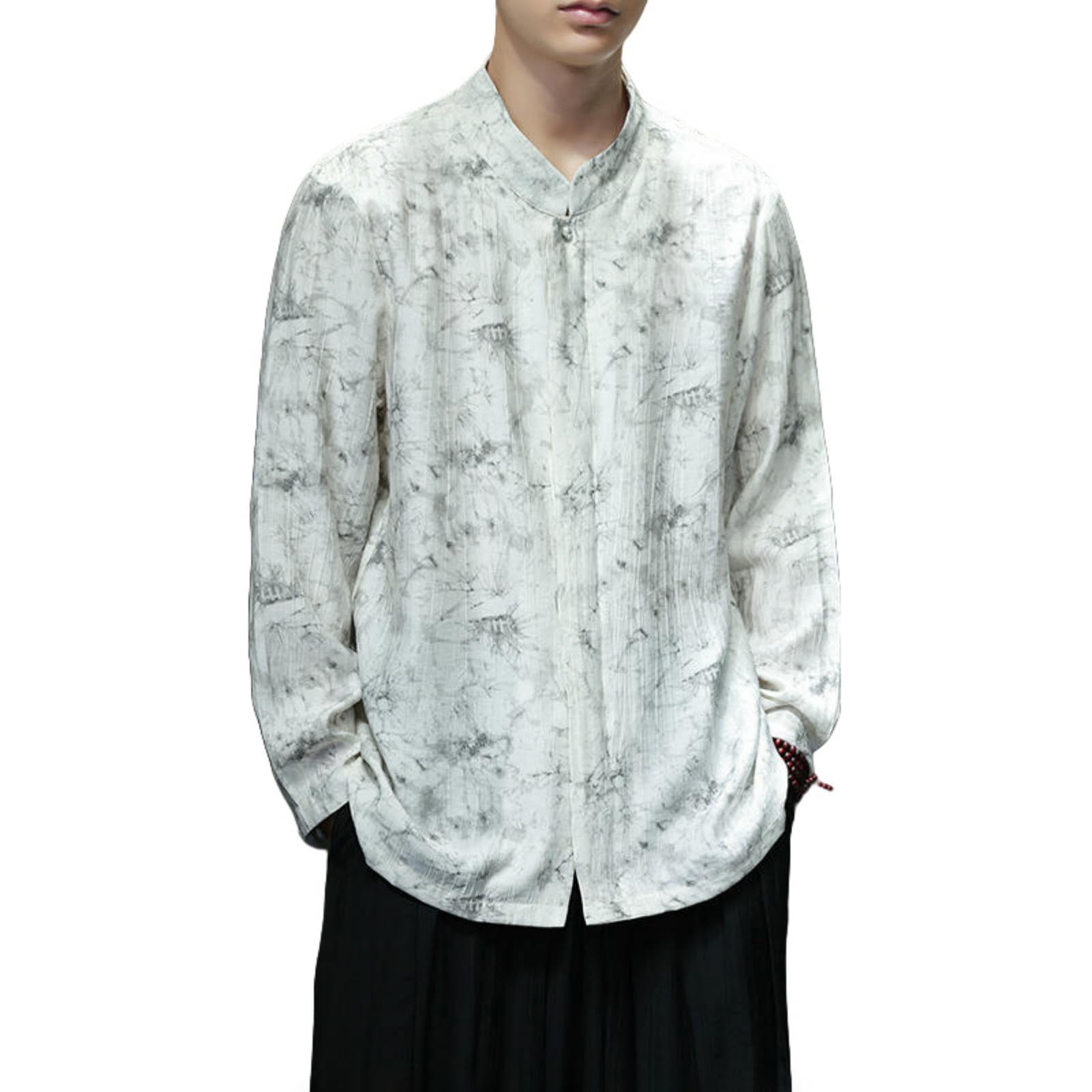 Chemise en lin style chinois col carré finitions premium