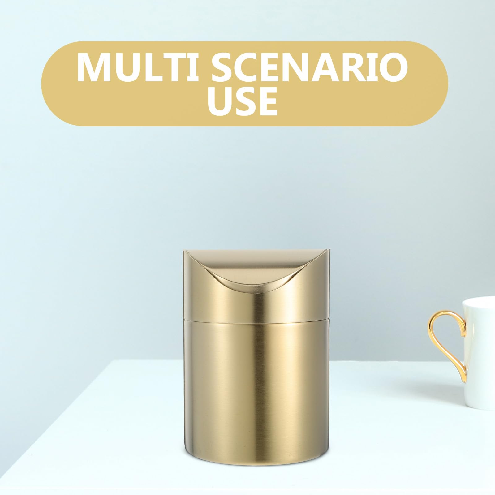 Ciieeo Mini Cestino per Rifiuti da Ufficio in Acciaio Inox 304 con Coperchio, Piccolo Bidone per Scarti di Carta e Spazzatura Domestica, Contenitore Compatto per Scrivania in Soggiorno