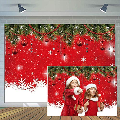 CYLYH 10x8ft Christmas Red Photography Backdrop Christmas Party Backdrop Snowflakes Christmas ballsNew Year Decoration Background Family Party Baby Shower Decorations SDJ-504