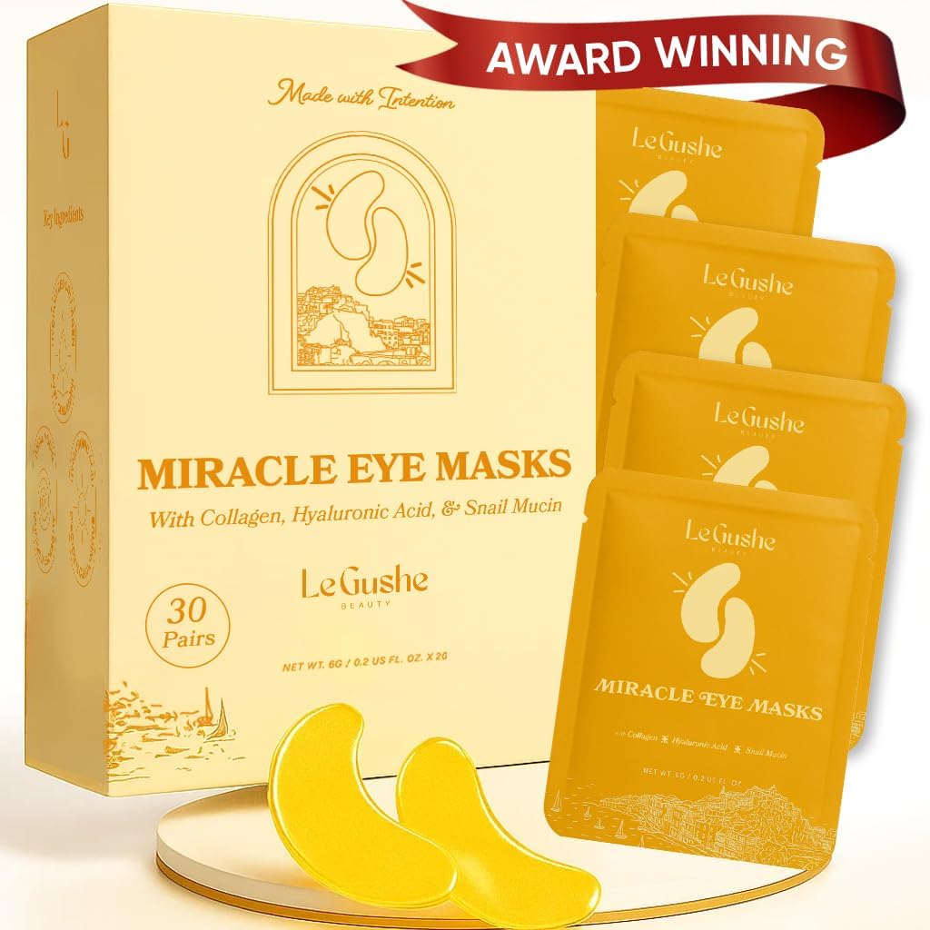 LE GUSHE Under Eye Patches - 24K Gold Under Eye Mask Anti-Aging Hyaluronic Acid Collagen Under Eye Pads Reducing Dark Circles & Wrinkles Treatment Gel Bags (30 pairs gold)