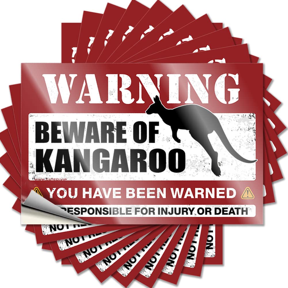Funny Car Decals Beware of Kangaroo Funny Sticker 10 Pcs Hardhat Stickers and Decals Sticker(6X9CM)