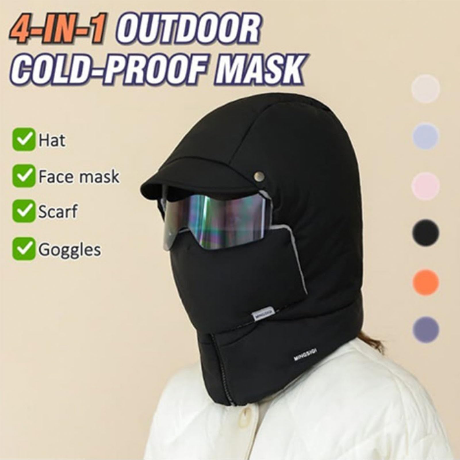 champracer Winter Windproof Full Cover Balaclava with Glasses 4-in-1 Ski Hat, 4 in 1 Waterproof Ski Cap with Removeable Mask, Winter Balaclava with Glasses for Riding, Windproof Ski Masks