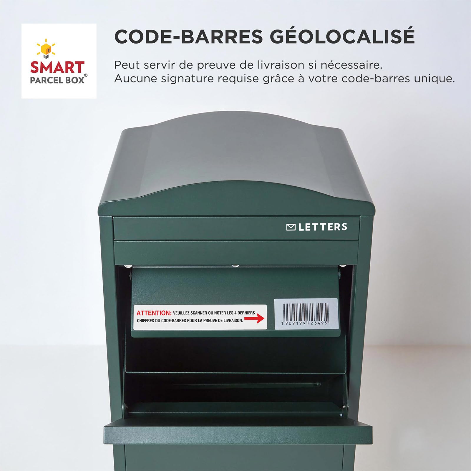 SMART PARCEL BOX Boite aux Lettres sur Pied, Boite à Colis extérieur, Acier galvanisé, Large, Serrure 3 clés, Vert foncé, 41.5 x 38.5 x 104 cm