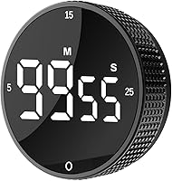 Junvil Magnetic Digital Kitchen Timer - Large LED Pomodoro Countdown Timer with 5/15/25 Min Presets, Adjustable Alarms, Countup Mode - Black