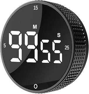 Junvil Magnetic Digital Kitchen Timer - Large LED Pomodoro Countdown Timer with 5/15/25 Min Presets, Adjustable Alarms, Countup Mode - Black