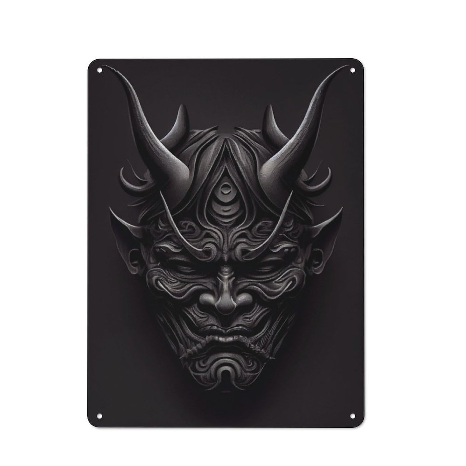 Junmoney Fierce Hannya Mask Rustic Tin Wall Plaque 40X30cm, Rustic Kitchen Decor For Cottage, Kitchen, Hallway Or Breakfast Nook