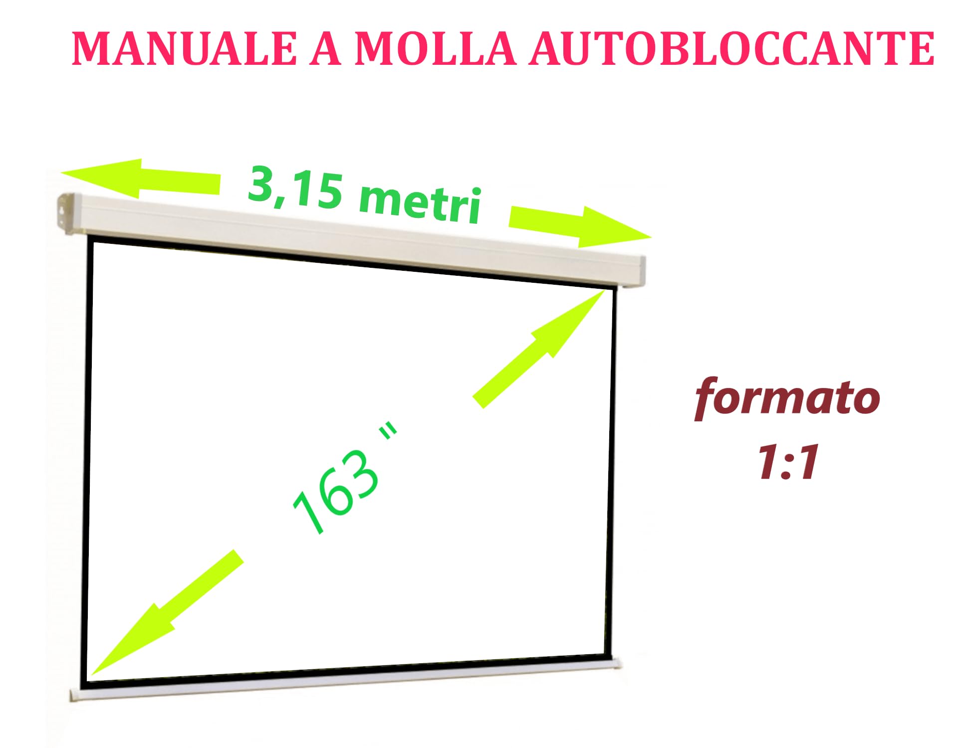 Schermo Proiezione Sopar Platinum Manuale a Molla 300x300cm Formato 1:1 (163 pollici) Tela bianca retro nero - Telo Proiettore Schermo Proiezione videoproiezione MADE IN ITALY