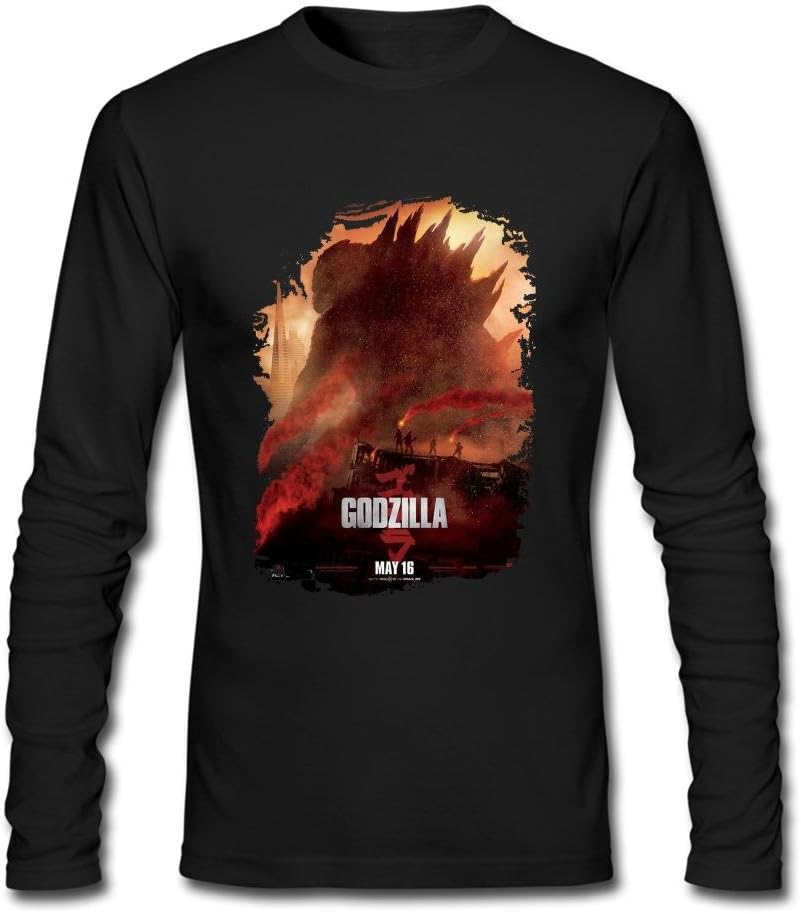 ZHEIUU Men's Godzilla 2014 Logo Long Sleeves T-Shirt Black XL
