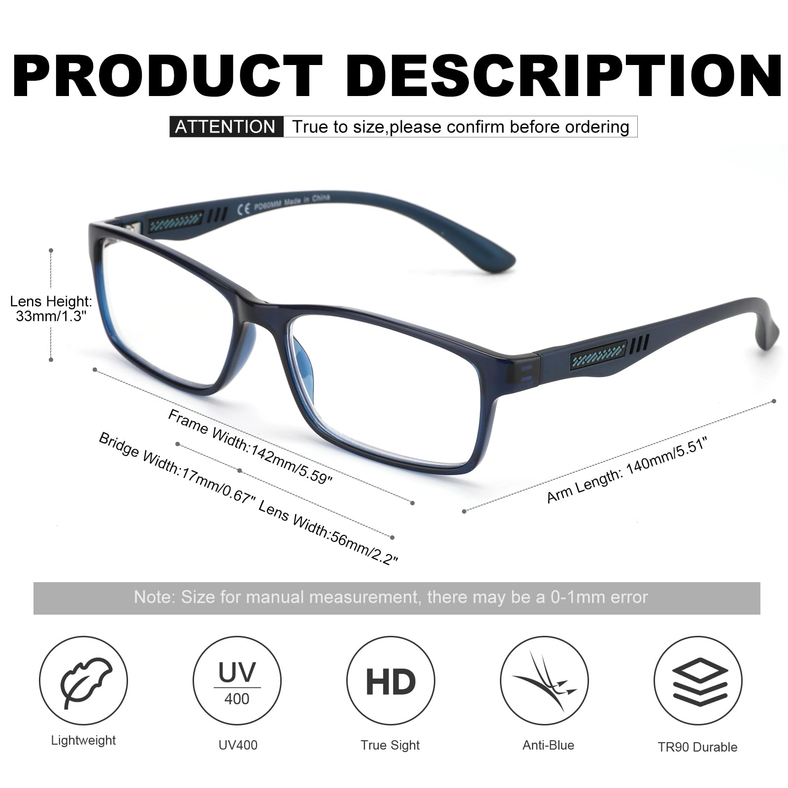 Missfive 2 Pack Leichte Gleitsichtbrille Herren TR90 Progressive Lesebrille Gleitsicht Lesebrille Multifokus Brille Blaulichtfilter Brille, +1.50