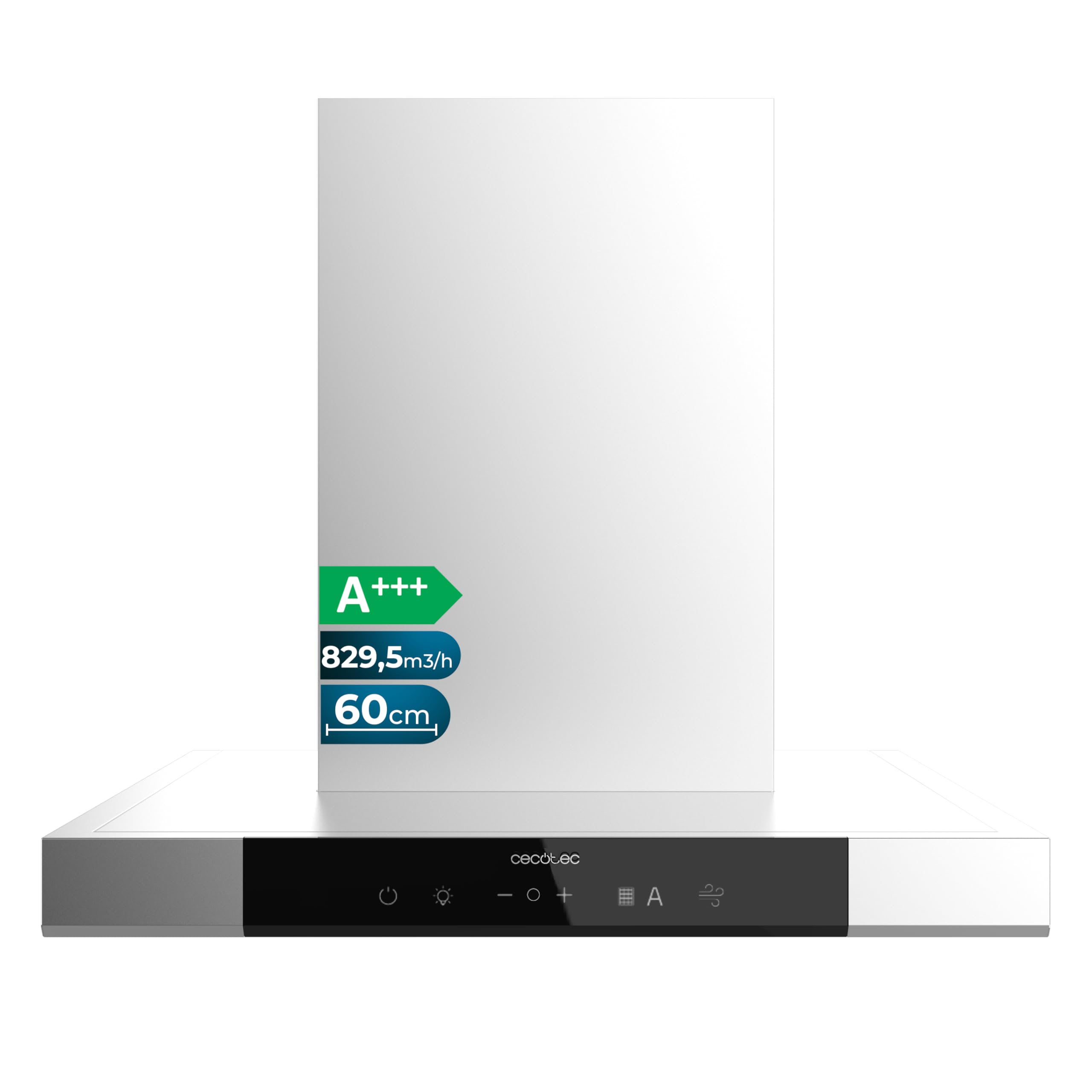 Cecotec Cappa Aspirante a T 60 cm Bolero Flux TT 609500 Slim Inox A+++. Aspirazione 829,5 m³/h, Controllo Gestuale e Doppio Booster, Filtri Lavabili, Classe A+++, Sensore di Calore