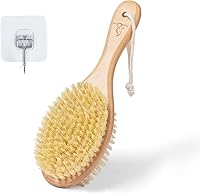 DOMLYRA Dual-Sided Bath Massage Brush: Soft Boar & Firm Sisal Bristles, Portable Short Handle, Natural Beech Wood