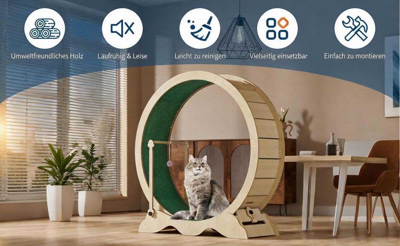 GarveeHome Katzenlaufrad XXL, 115cm Laufrad Leise Katzen-Laufrad | Mit Kratzbrett Und Spielbälle, Katzenlaufrad-Laufband mit abnehmbarem Teppich zur Gewichtskontrolle und gegen Langeweile
