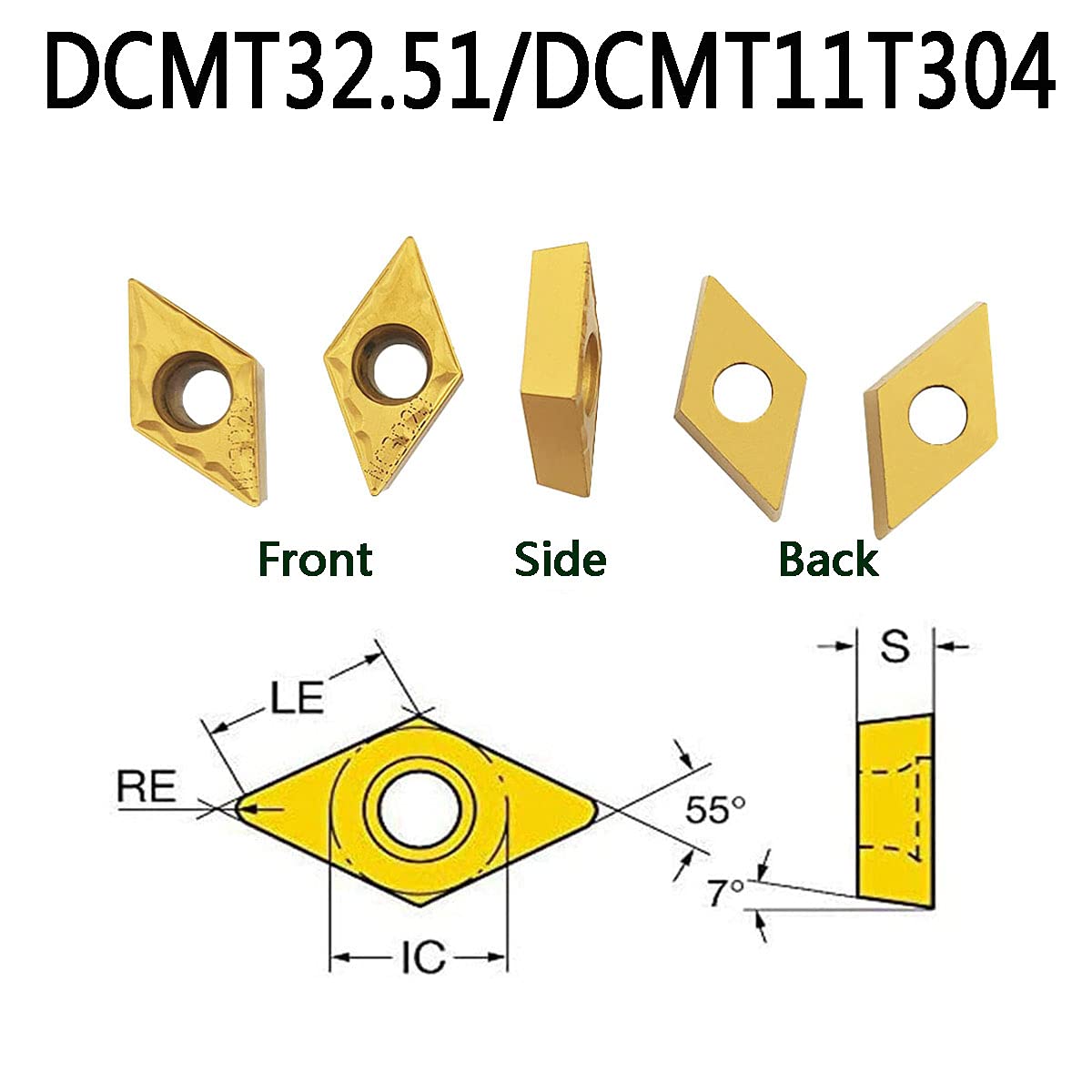 1,6 cm Bohrstange SDJCR1616H11 + SDJCL1616H11 Drehmaschine Außendrehwerkzeughalter mit 10 Stück DCMT32.51/DCMT11T304 Hartmetall-Dreheinsätze