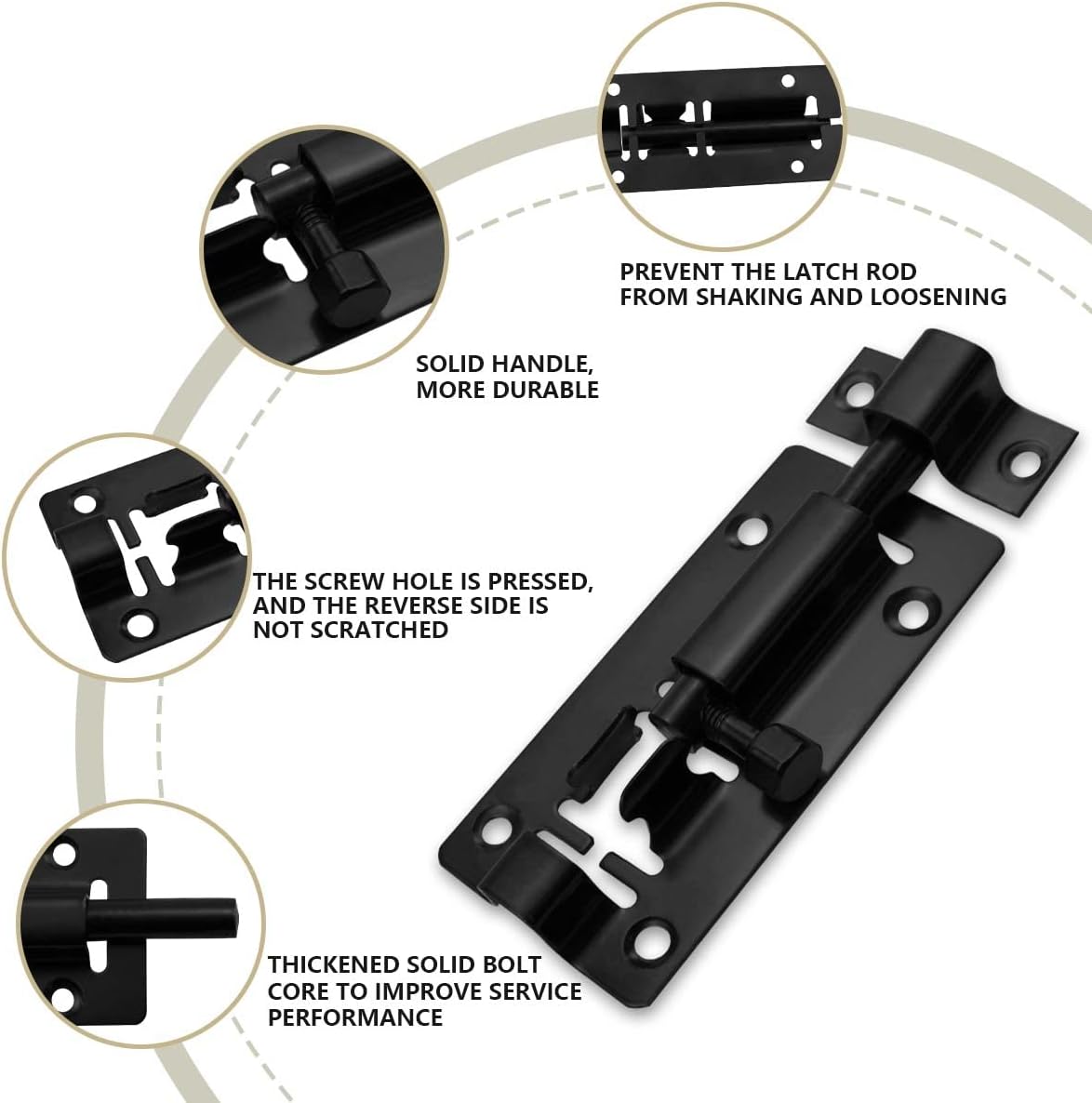 SANATO Slide Barrel Bolt Latch 3 Inches Sliding Latch Lock, Stainless Steel Sliding Lock for Door Security Black (12 PCS)