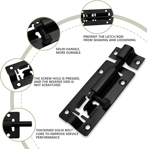 Miniatura 4 de Pestillo de perno de barril deslizante de 3 pulgadas, cerradura deslizante de acero inoxidable para seguridad de puerta, negro (4 piezas)