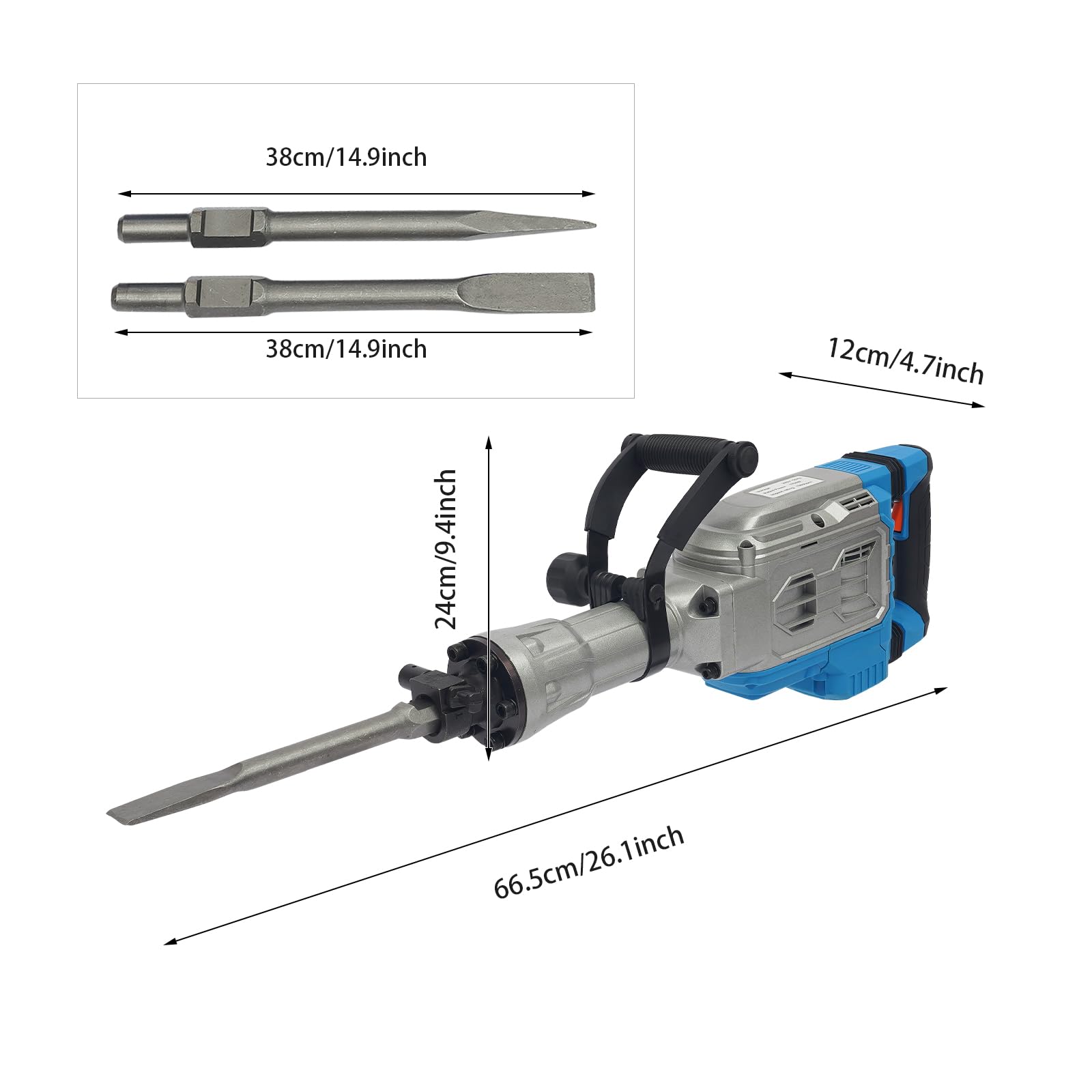 Martello demolitore da 1700W, demolitore per calcestruzzo ad alte prestazioni da 60J, martello demolitore elettrico da 1900BPM martello scalpellatore, scalpelli per martello per calcestruzzo martello