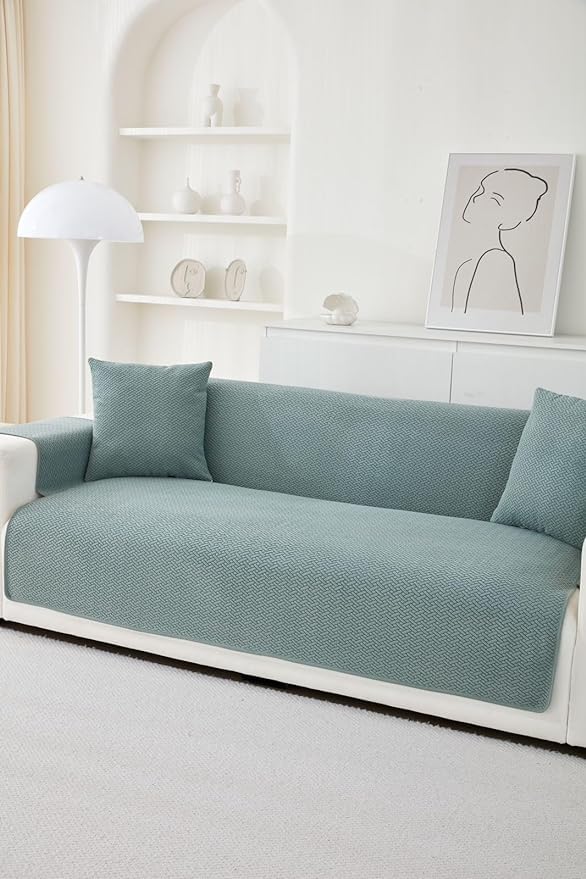 Image of HOMETHREADS Innovative Premium Sofa Cover Set with PVC Backing for Non-Slip Comfort (Green, 1 Seater | 176x63cm)