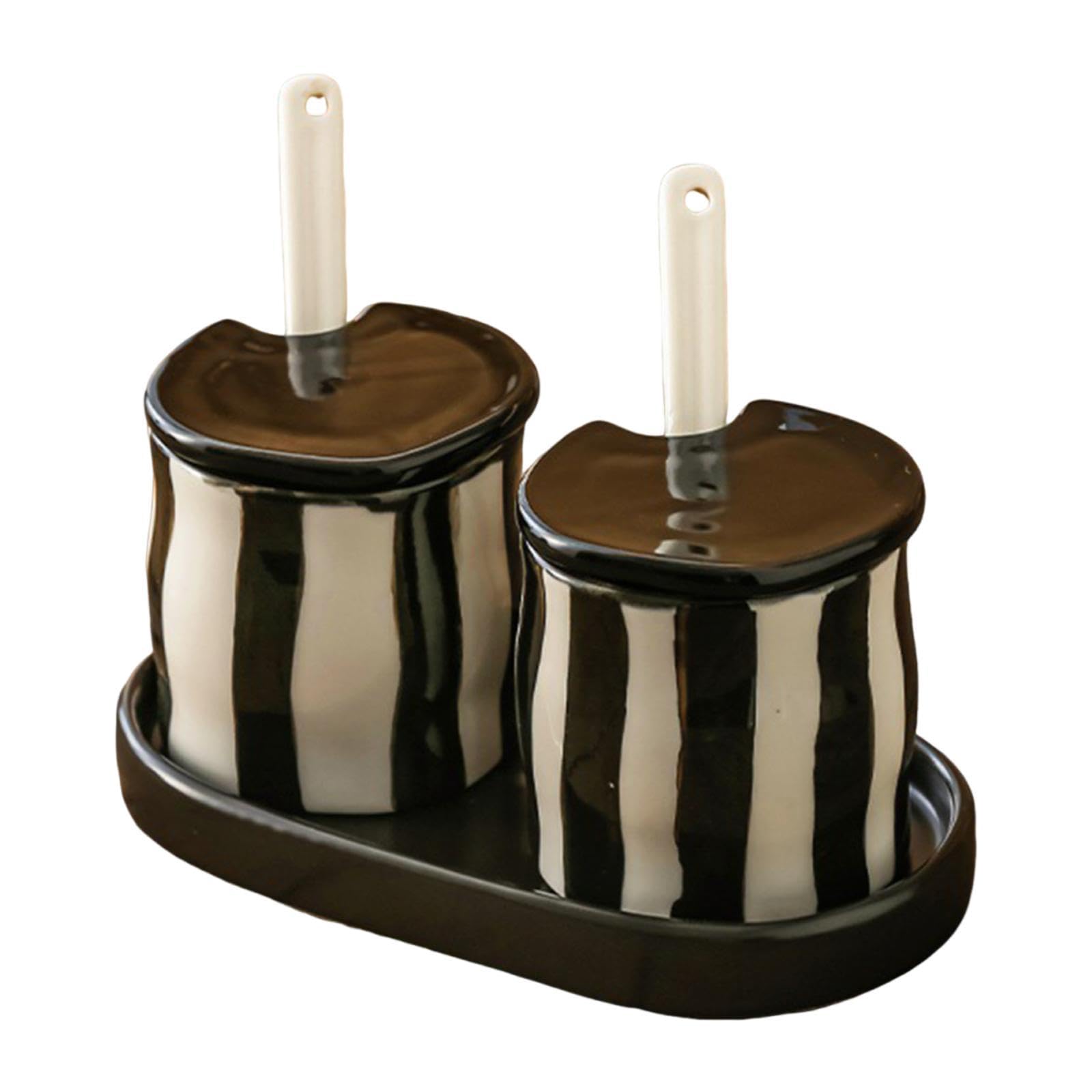 Tarro para Condimentos, Cajas para Condimentos, Tarros con Tapa Y Cuchara, Caja de Condimentos para Regalo, Negro, Individual