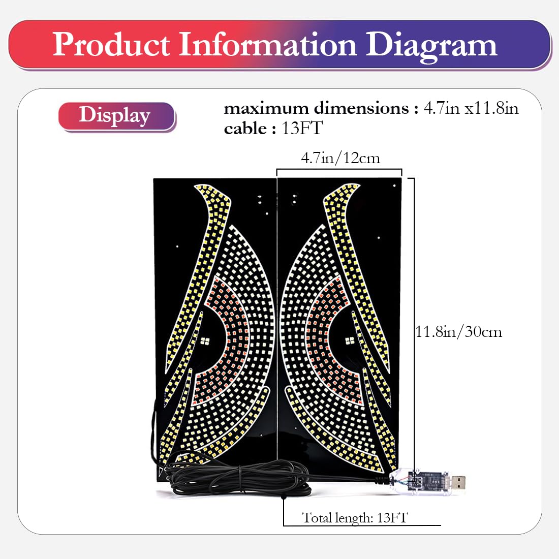 Devil Eyes Light for Cars,LED Eyes for Car,4.7in x 11.8in Flexible Car LED Display,Windshield Eyes Animated Led,Led Car Sign,Dynamic Personalized Big Eye Lights for Car Windshield
