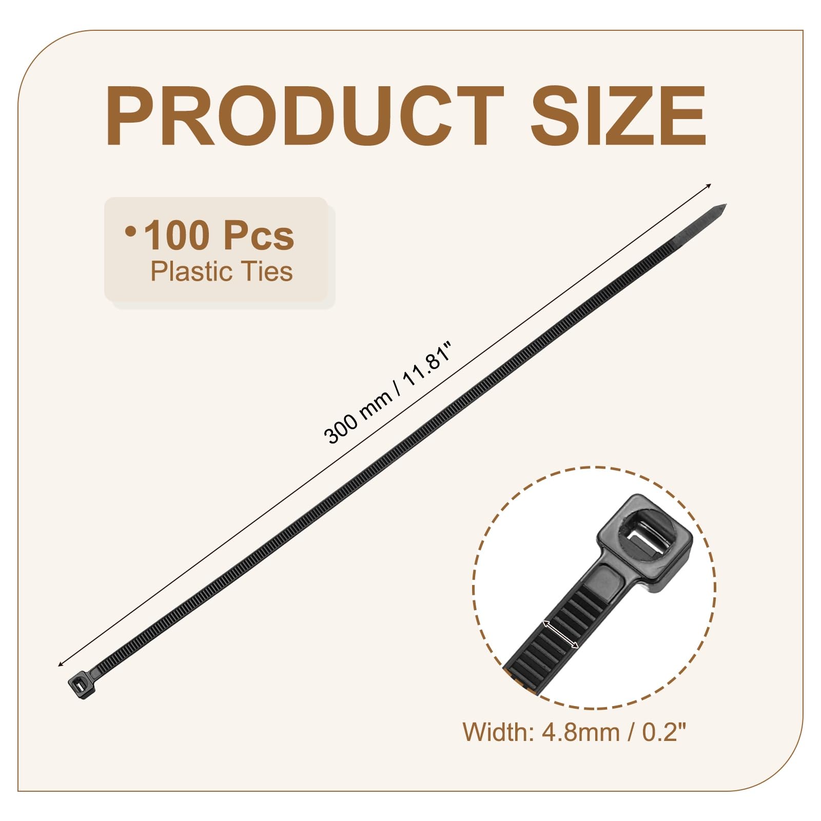 YELARXI Zip Ties Plastic Cable Ties, Self-Locking Wire Zip Tie 12 Inch Fit for Home Garden Office Workshop Travel - (100 Pack, Black) - Image 2