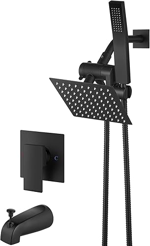 Vista 26 de Aolemi Juego de grifo de ducha con sistema de ducha rociador de mano, cabezal de lluvia individual y mango con boquilla de bañera, combo de válvula